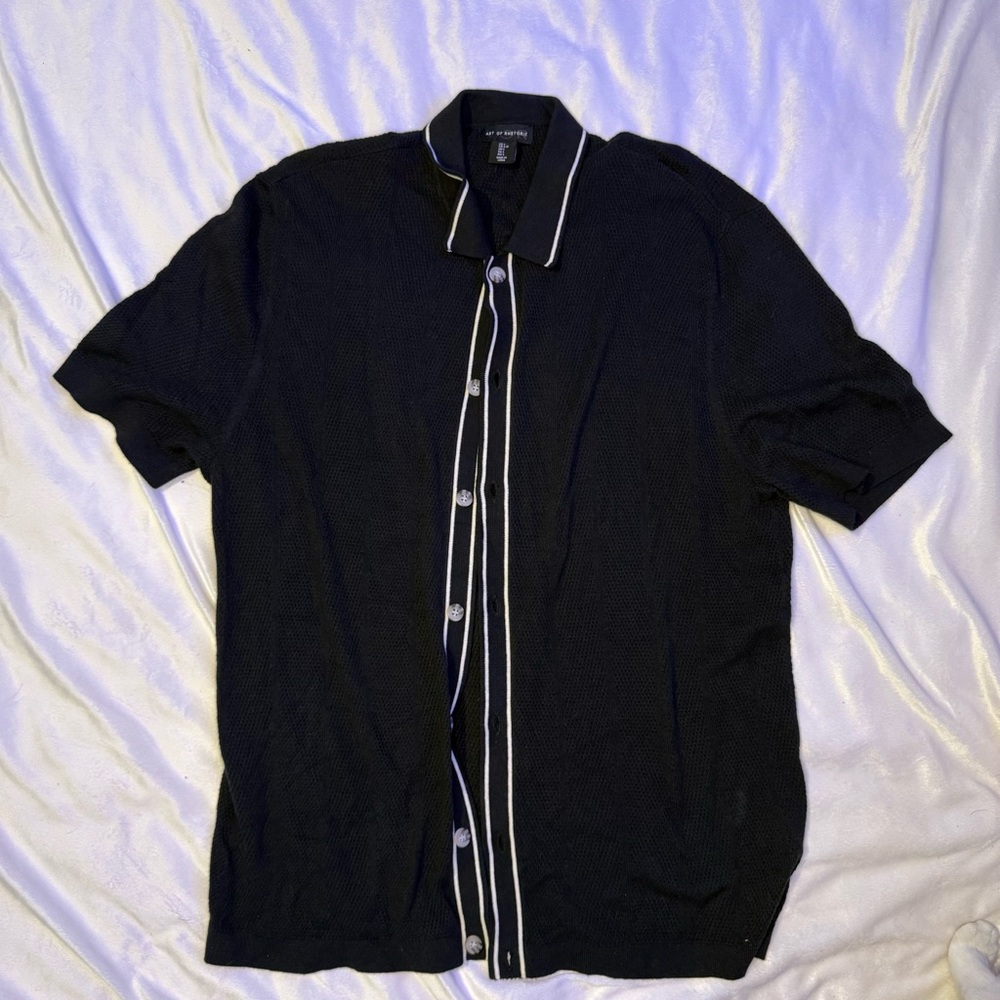 Art of rhetoric short sleeve button down shirt large black cotton/rayon/nylon